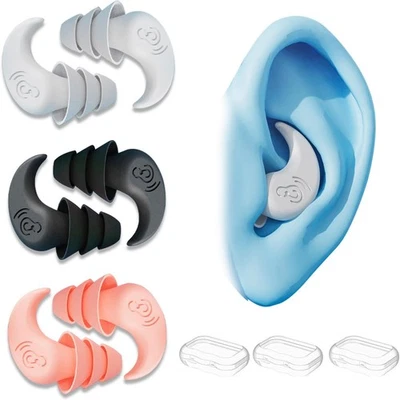 Swim Ear Plugs Adults Waterproof 3 Pair (Pack of 1), Black,white,pink  - Image 1 of 4