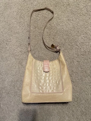 Brahmin Leather Embossed Cream, And Pink Crossbody Shoulder Bag - Image 1 of 4