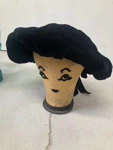 Vintage 1930s 1940s New York Creation Black Velvet Bow Wide Brim Floppy Hat - Picture 1 of 12