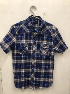 RE CAMICIA DI MODA CHECK BLUE MIX SHORT SLEEVES SHIRT SIZE L DESIGNER CHEST 42” - Picture 1 of 3
