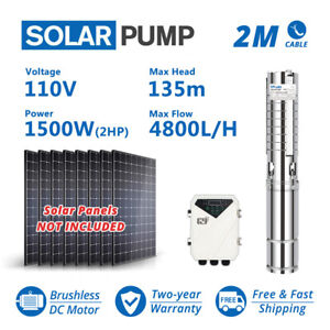 3" DC Solar Water Pump S/S Impeller Deep Well 1500W Submersible w/ Controller