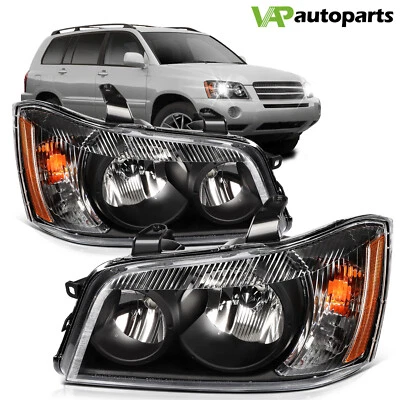 Compatível com Toyota Highlander 2001-2007 conjunto de faróis par carcaça preta farol - Imagem 1 de 4