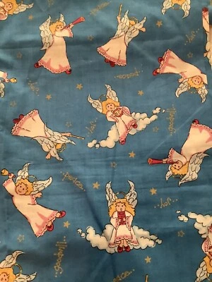 Novelty Fabric 2yds Blue W/ Angels Peace Joy Goodwill Oakhurst Textiles INC. - Image 1 of 4