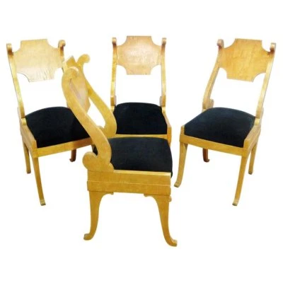 Gorgeous Set 4 Biedemeier Style Occasional Birch Dining Chairs - Image 1 of 4