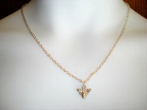 Rhinestone Silver Tiny Bee Pendant on 20" Long Silver Plated Fine Chain Necklace - Picture 1 of 6