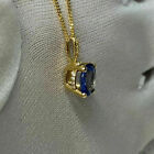 2Ct Oval Lab-Created Sapphire Solitaire Pendant Gold Plated 925 Silver 18" Chain