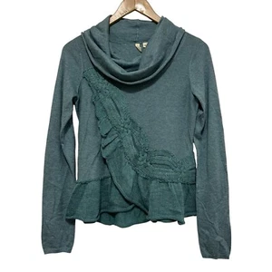 Anthropologie MOTH Strickpullover Wasserfallausschnitt Wollmischung Zopfmuster Patch Größe Small - Bild 1 von 12