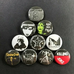 Goth 1" Button Pin Set (10 Pins) New Wave Cure Joy Division Bauhaus Sisters - Picture 1 of 3