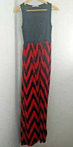 NWT Color Me Red Women’s Maxi Dress Striped Side Slit Red Black Small - Bild 1 von 9