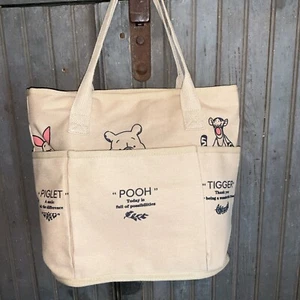 Disney Canvas Tote Bag Winnie the Pooh💛Tiger & Piglet❤️with Pooh Sayings🩷 - Picture 1 of 8