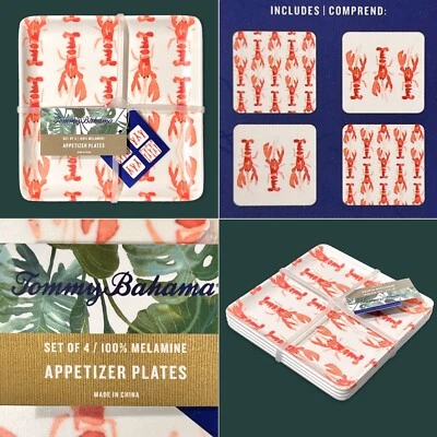4 Tommy Bahama 6" Square Melamine Appetizer Side Plates Red Lobsters Assorted - Image 1 of 4