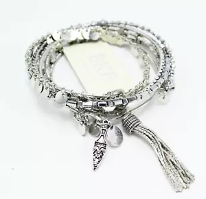 New 6 Piece Silver Bangle Set with Tassel & Rhinestones by Buckle nwt #B1416 - Picture 1 of 4