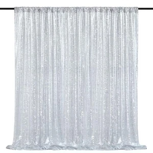 Silver Sequin Backdrop 7ft x 7ft Glitter Photo Booth Backdrop Curtains for We... - Picture 1 of 7