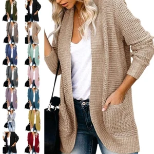 Ladies Chunky Knitted Cardigan Sweater Women Work Knitwear Long Sleeve Outwear - Picture 1 of 47