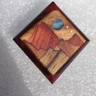 Marquetry/Wood Inlay Shell Brooch Pin by T.VerDant Mountains, Moon & Stars