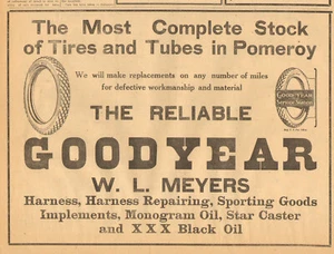 1920 Goodyear Tires Newspaper Print Ad. "The Reliable Goodyear" Pomeroy, Meyers - Imagen 1 de 1
