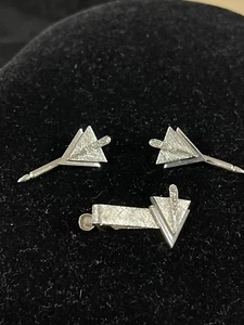 Tie Bar Clip 14k White Gold & Cuff Links with 9 Diamonds (3/3/3) 7.2gr  3 Pieces - Picture 1 of 12