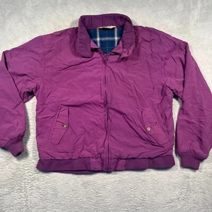 Vintage L.L. Bean Purple Jacket Plaid Lined Bomber Full Zip Coat Women's Large - Picture 1 of 5