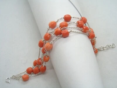 Braccialetto in Argento 925 con Corallo Naturale Rosa - bracciale - - Immagine 1 di 4