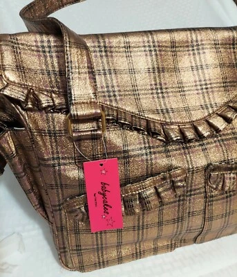 NWT Babycakes Large Diaper Bag Shoulder Tote Bronze Plaid Fringe Trim Baby Gift - Image 1 of 4