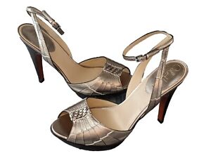 Cole Haan Platform High Heels Huarache Air Sandals Peep Toe Vintage Silver 8.5B