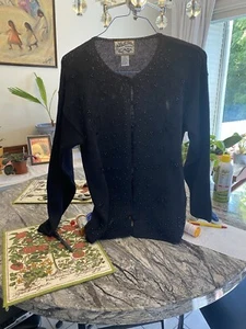 Heirloom Collectibles Ladies size small gorgeous black knit button-down sweater  - Picture 1 of 4