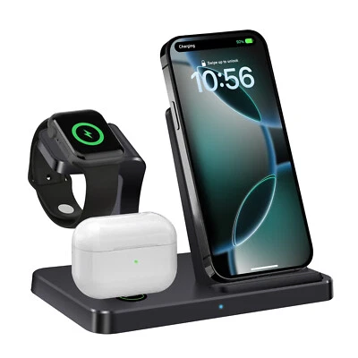 3in1 15W Fast Wireless Charger Dock Station For Apple Watch 11 10 9 iPhone 17 16 - Image 1 of 4