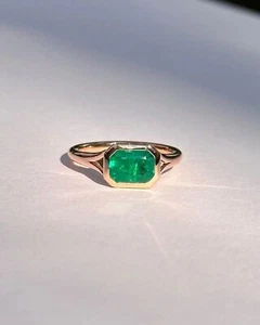 Natürlicher Grüner Smaragd Edelstein 14k Massivgold Solitär Verlobungsring K546 - Bild 1 von 4