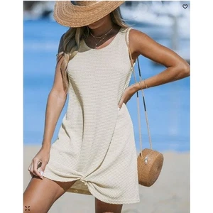 CUPSHE Sleeveless Swimsuit Coverup Waffle Knit Twisted Mini Dress NEW NWT - Picture 1 of 10