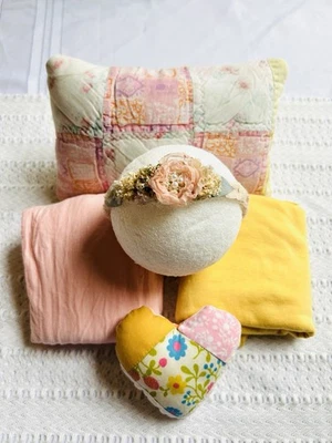 Newborn Photo Prop Set Pillow Wraps Headband Photography Props - Image 1 of 3