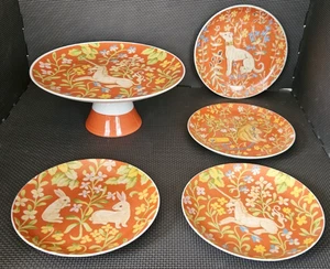 Vintage Flemish Tapestry by Seymour Mann, Unicorn, Cake Stand + 4 Plates FREESHP - Picture 1 of 23