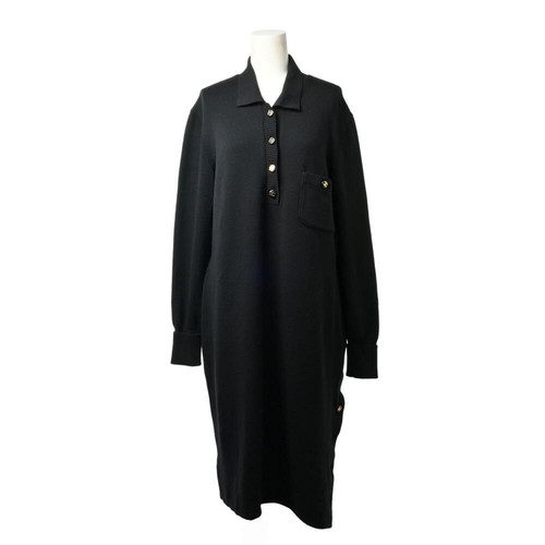 Abito Chanel 93A in maglia di lana 40 nero con 9 bottoni Coco Mark