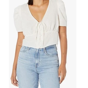 Levi's cotton linen Women's Luisa Puff Sleeve Blouse Size L - Picture 1 of 10