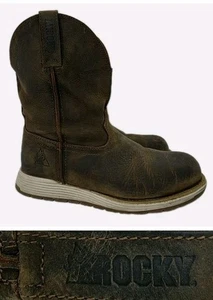 Rocky RKW0400 Rebound SAFETY Steel TOE Slip On Leather Work Boots Men's 8.5 W - Picture 1 of 15