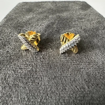 David Yurman 18K Gold X Pave Diamond Stud Earrings - Image 1 of 4