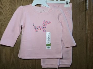 NWT Size 18M Jumping Beans pink outfit sweatshirt pants dog pattern w/ butterfly - Picture 1 of 6