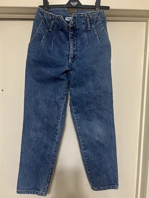 Vtg 90s Guess Jeans Kids Sz 10 Pleated Tapered Blue Stone Wash - Image 1 of 4