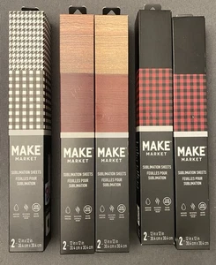 5 LOT MAKE MARKET SUBLIMATION SHEETS 12"X12" ROLL WOOD GRAIN RED BLACK PLAID - Picture 1 of 2