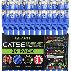 24-Pack Cat5e Ethernet Patch Cable 0.5 Feet Blue Snagless RJ45, LAN Cord - Picture 1 of 8