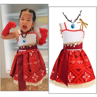Niños 2024 Película Moana 2 Juegos con disfraces Moana Vestido Disfraz Niñas Peluca Collar Foto 1 de 3