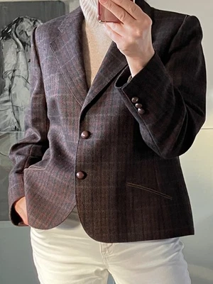 JOBIS Women's Vintage Tweed Wool Herringbone Blazer Jacket Brown Mix Size M - Image 1 of 4