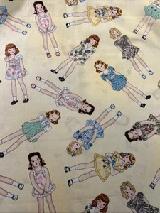 Timeless Treasures Paper dolls Fabric 18 “ X 44” Yellow Background Karen Snyder - Picture 1 of 2