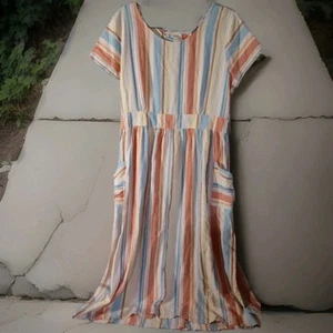 A.N.A Striped Summer Dress L, Sherbet Stripes Pockets - Picture 1 of 21