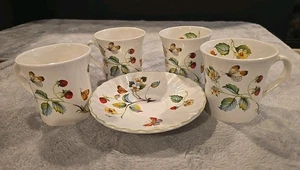 James Kent Old Foley Fresas 4 Tazas/Tazas 1 Platillo Inglaterra Fotos Usadas De Colección - Imagen 1 de 7