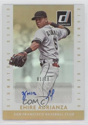 2015 Panini Donruss Signature Series Gold /10 Ehire Adrianza #62 Auto - Image 1 of 2
