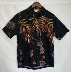 Winnie Fashion Men's Medium Black & Brown Floral Print Aloha Hawaiian Shirt - Picture 1 of 3