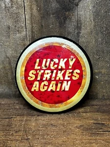 Vintage LUCKY STRIKES AGAIN 2.5" pinback button CIGARETTE TOBACCO Pin - Picture 1 of 4