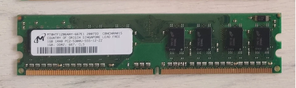 Micron 1GB 1Rx8 PC-5300U-555-12-ZZ MT8HTF12864AY-667E1 DDR2-667 DIMM CL5 - Immagine 1 di 1