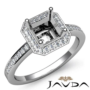 Halo 4 Prong Setting Asscher Shape Semi Mount Diamond Engagement Ring Gold 1Ctw. - Picture 1 of 24