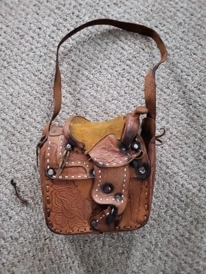 De Colección Bolso Mexicano de Cuero Tocado a Mano Estribos Cartera Occidental DAÑADO Foto 1 de 4